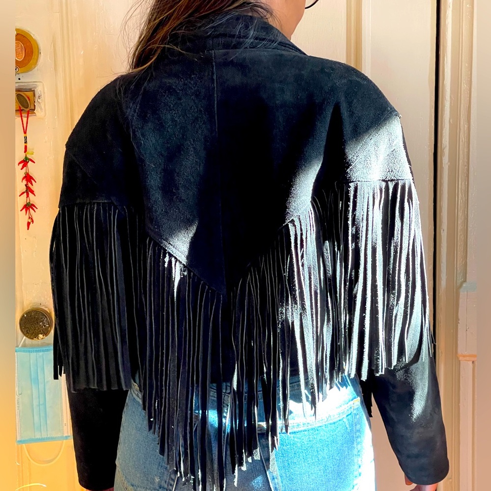 Vintage chia Suede leather Fringe jacket